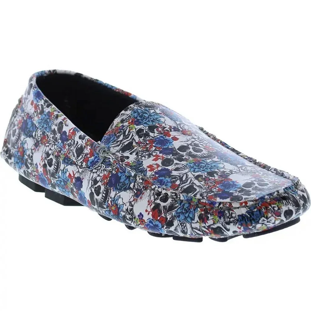 Robert Graham Skull Print Leather Anchor Moccasin Loafers